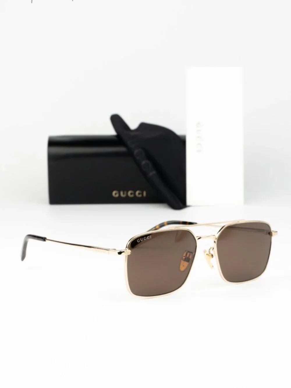 Gucci Men Sunglasses Gold Brown Rectangular GG1957SA 002 NEW AUTHENTIC